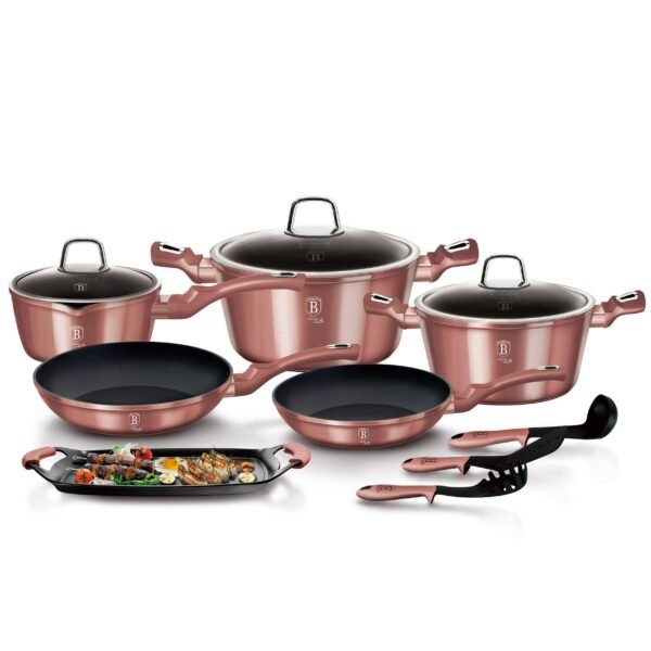 Juego de utensilios de cocina de inducción Berlinger Haus de 12 piezas, aluminio antiadherente sin PFOA, color rosa - Imagen de 2