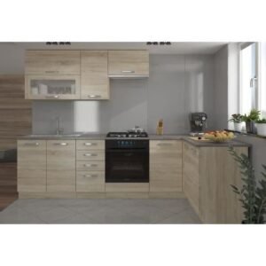 Cocina esquinera completa LASSEN 240x165cm con encimera - Decoración roble Sonoma