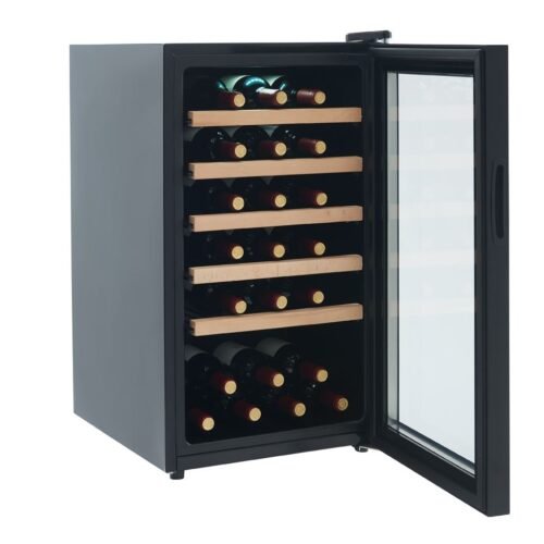 Hyundai – Vinoteca monozona de 91L y 41 botellas con estante metálico y acabado en madera