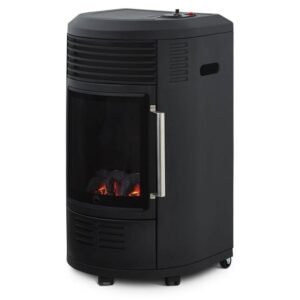 Estufa de gas Volga - FAVEX - Efecto chimenea infrarroja - 6 potencias de calefacción - Hasta 40 m², Color negro
