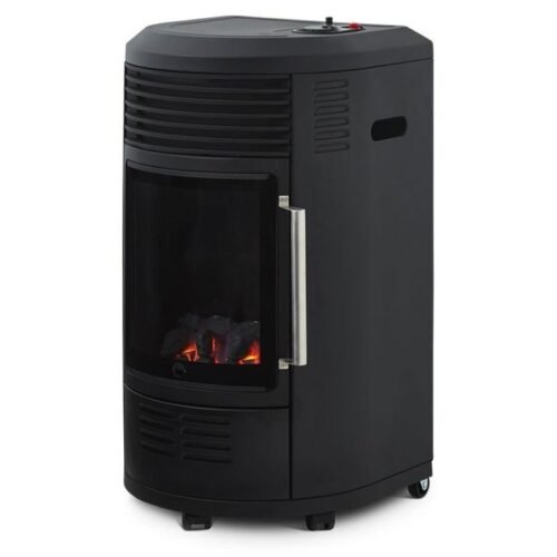Estufa de gas Volga – FAVEX – Efecto chimenea infrarroja – 6 potencias de calefacción – Hasta 40 m², Color negro