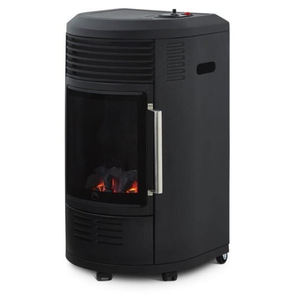 Estufa de gas Volga - FAVEX - Efecto chimenea infrarroja - 6 potencias de calefacción - Hasta 40 m², Color negro