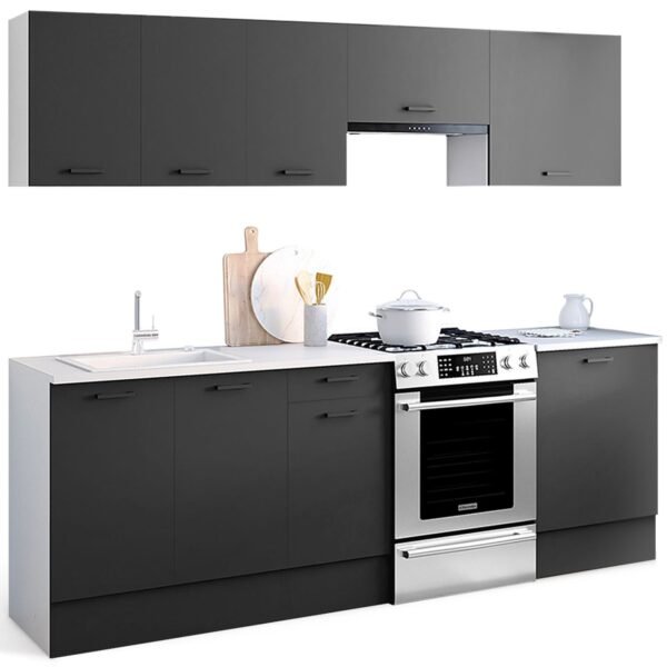 Cocina completa SUBTIL 240 cm con encimera de 7 elementos en blanco y gris - Imagen de 4