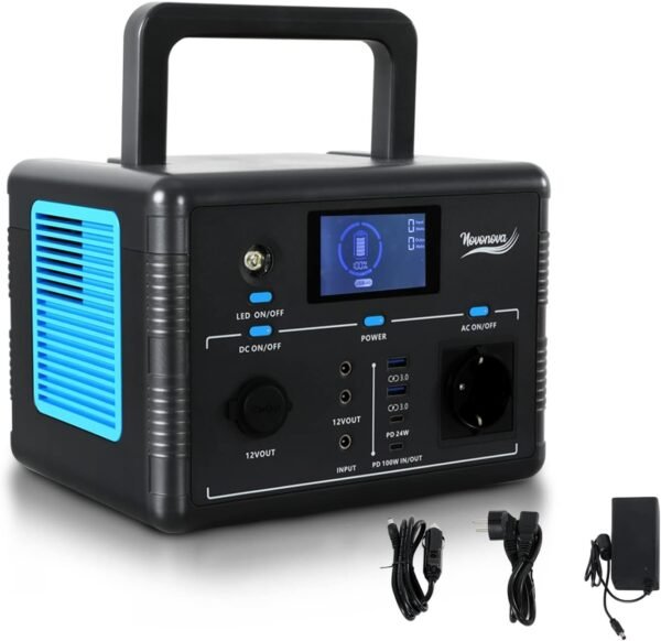 Generador solar portátil NOVONOVA de 518 Wh/500 W, estación de energía, batería de emergencia, con Bluetooth y USB, para acampar al aire libre SY-CN001 - Imagen de 2