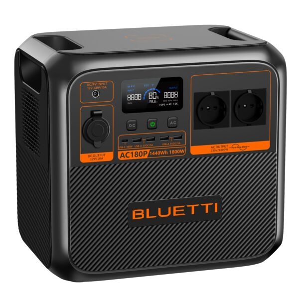Estación de energía portátil BLUETTI AC180P, batería Nomad de 1440 Wh, 2 generadores solares de CA de 1800 W (máx. 2700 W), CA180 mejorada - Imagen de 2