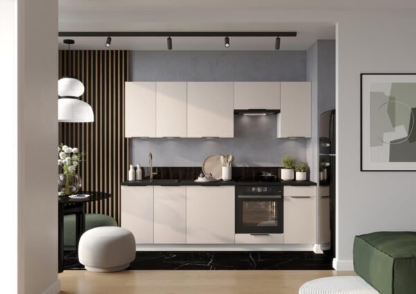 Cocina completa Sonia 8 elementos color beige con encimera incluida - Largo 180/240 cm - PEGANE -
