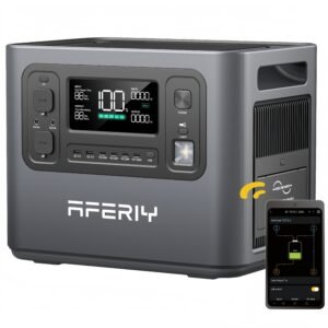 Generador de energía portátil AFERIY de 2400 W y 2048 Wh, estación de energía de batería LFP, control por aplicación, carga rápida de 1,7 h, 13 puertos de salida, SAI, generador solar para casa o camping, 7 años de garantía.