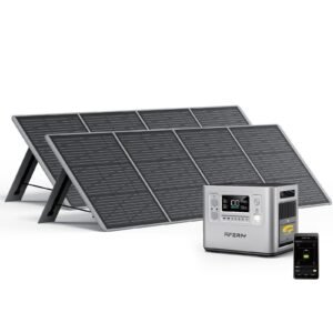 Estación de energía portátil de 2400 W con 2 paneles solares de 200 W, generador eléctrico AFERIY controlado por aplicación, 2048 Wh, kit de generador solar