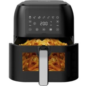 Freidora de aire Iceeagle XXL de 8,5 l, con ventana, color negro, 7 programas, 1700 W, 55 dB