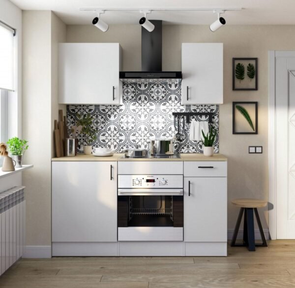 Conjunto de cocina de 5 elementos en blanco brillo/roble canadiense - PEGANE - - Imagen de 2