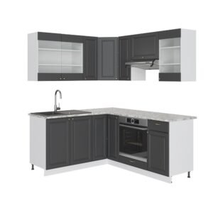 Cocina esquinera Vicco Fame-Line, antracita-dorado/blanco, 190 x 60 cm, mármol PT
