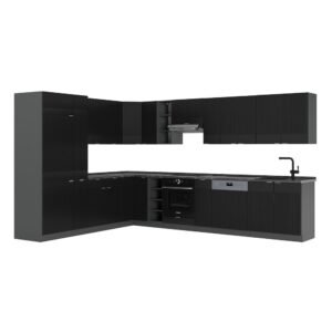 Cocina esquinera Vicco Fame-Line, rayas negras/antracita, 257 x 60 cm, PT antracita