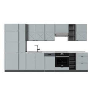Cocina Vicco Fame-Line, azul claro grisáceo/antracita, 355 cm, mármol PT