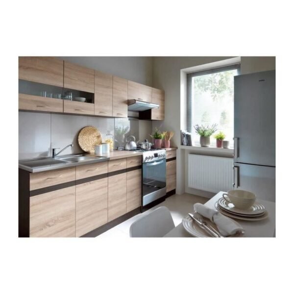 JUNONA Cocina completa con iluminación LED y encimera L 2m40 - Decoración roble Sonoma