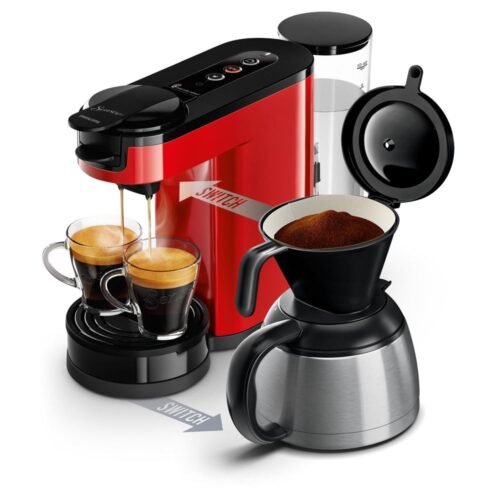 Cafetera Philips Switch HD6592/85 de 1450 W, color rojo, de cápsulas y filtro